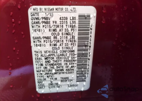 2015 Nissan Rogue Select S from USA, damaged, VIN JN8AS5MTXFW153981